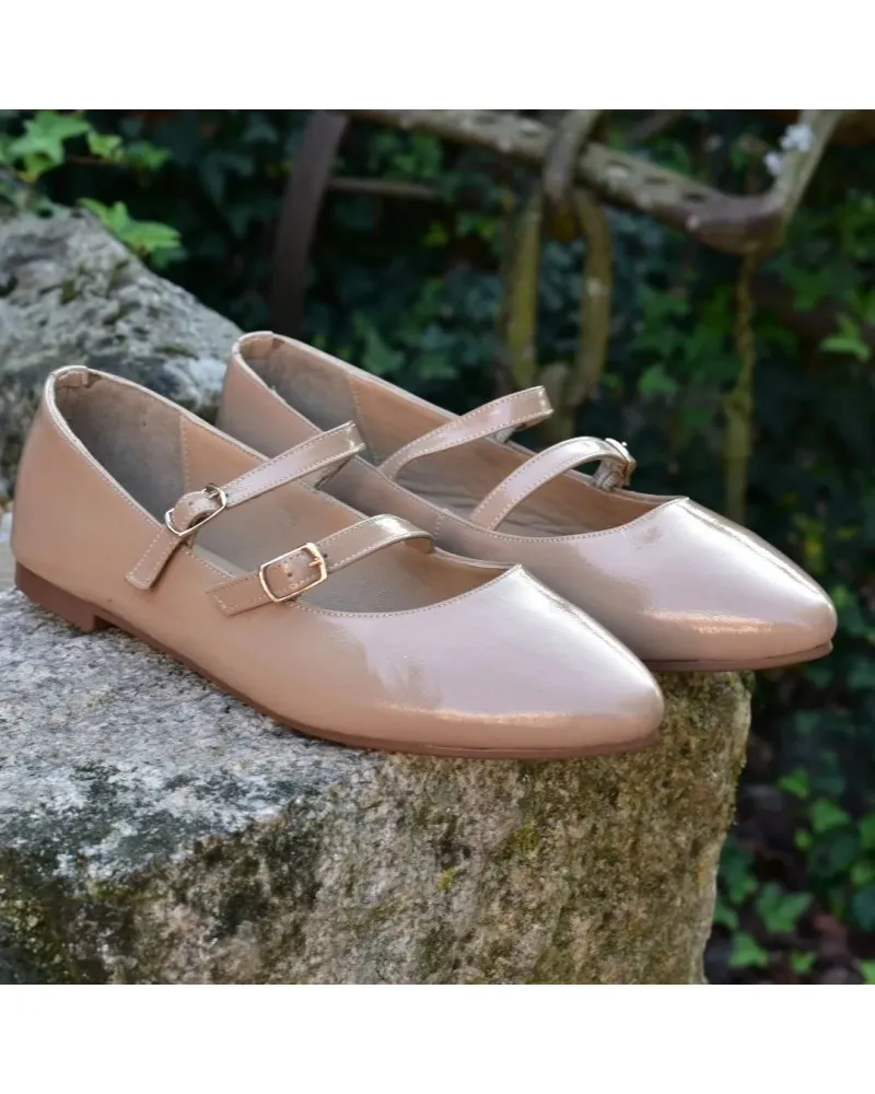 Bailarina de charol piel TOP3shoes 23357 hebillas NUDE