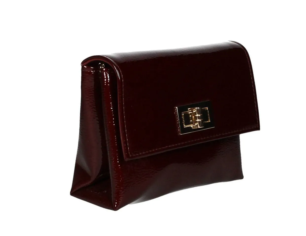 Bolso Charol Burdeos Con Tapa Cierre Metal y Cadena