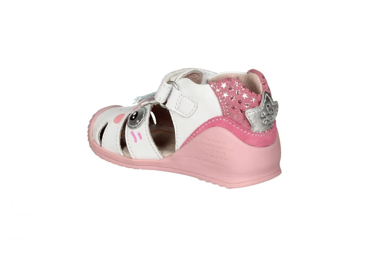 Bota Sandalia Piel Blanco Ojos/flecos Talon Rosa Estrellas