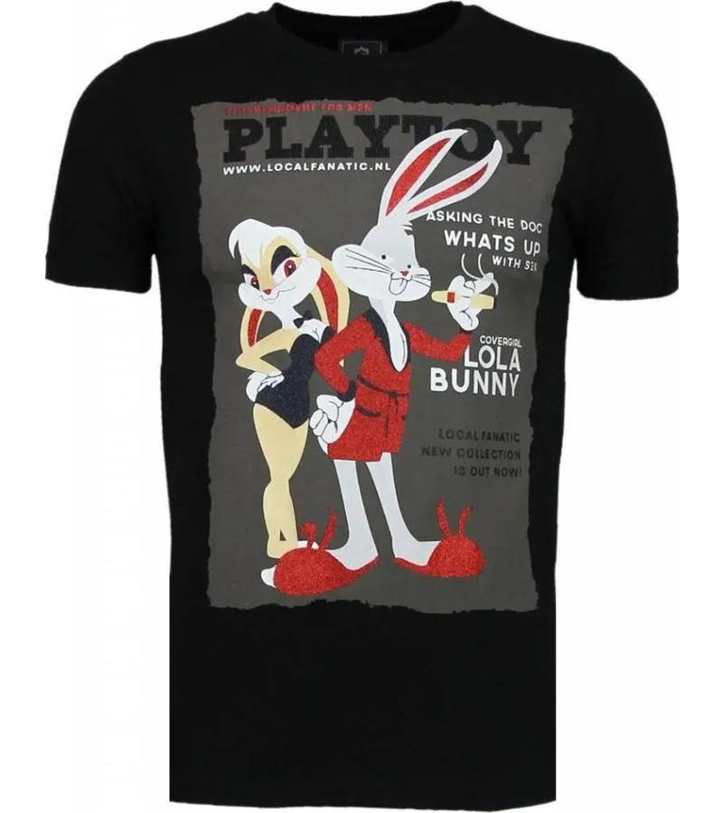 CAMISETAS  PLAYTOY BUNNY RHINESTONE CAMISETAS PERSONALIZADAS  NEGRO