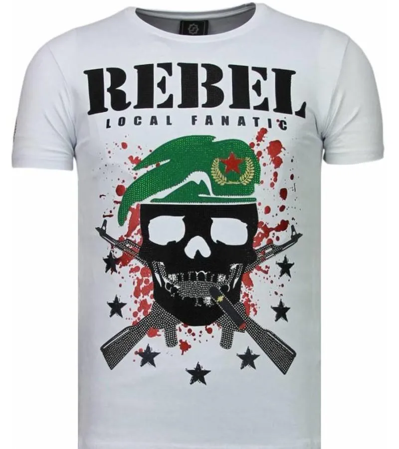 CAMISETAS  SKULL REBEL RHINESTONE CAMISETAS PERSONALIZADAS  BLANCO