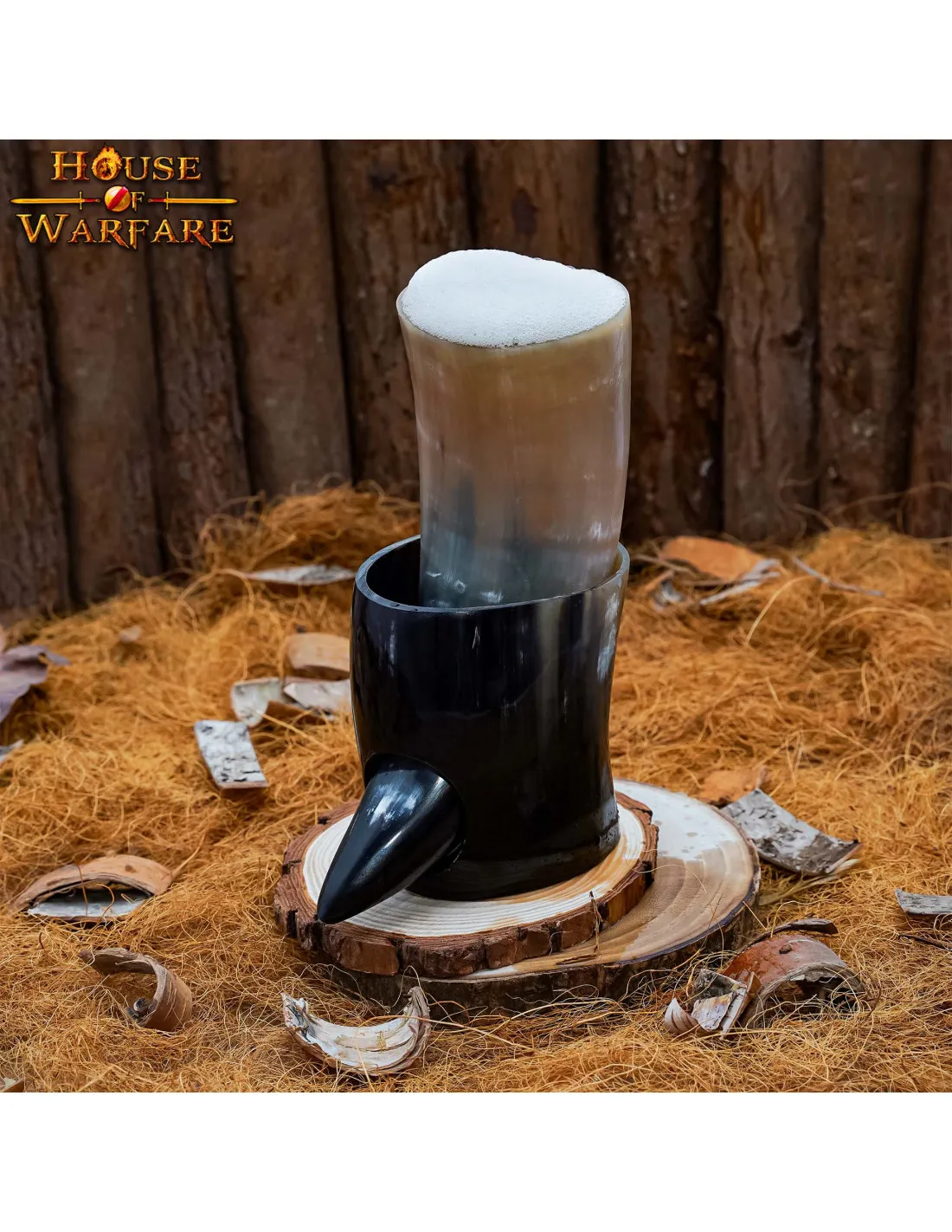 CUERNO PARA BEBER CON SOPORTE EN ASTA DE ANIMAL (400500 ML.)