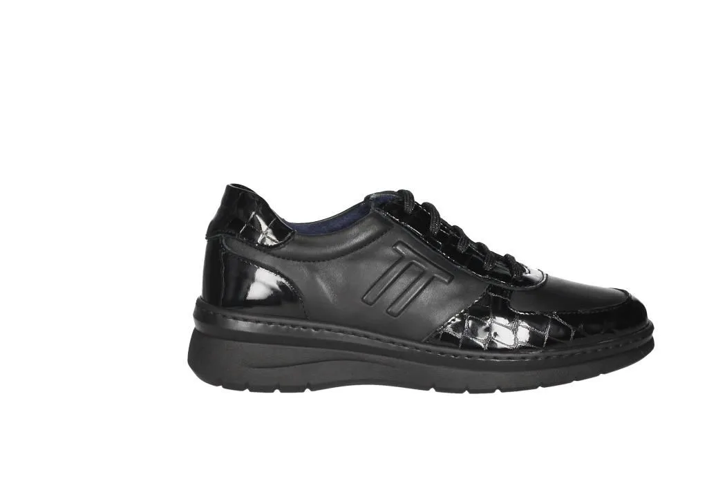 Deportivo Charol/piel Negro Filo Puntera y Talon Coco
