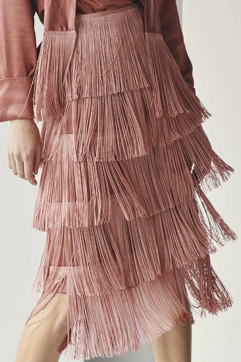 Falda midi flecos cobre Murau