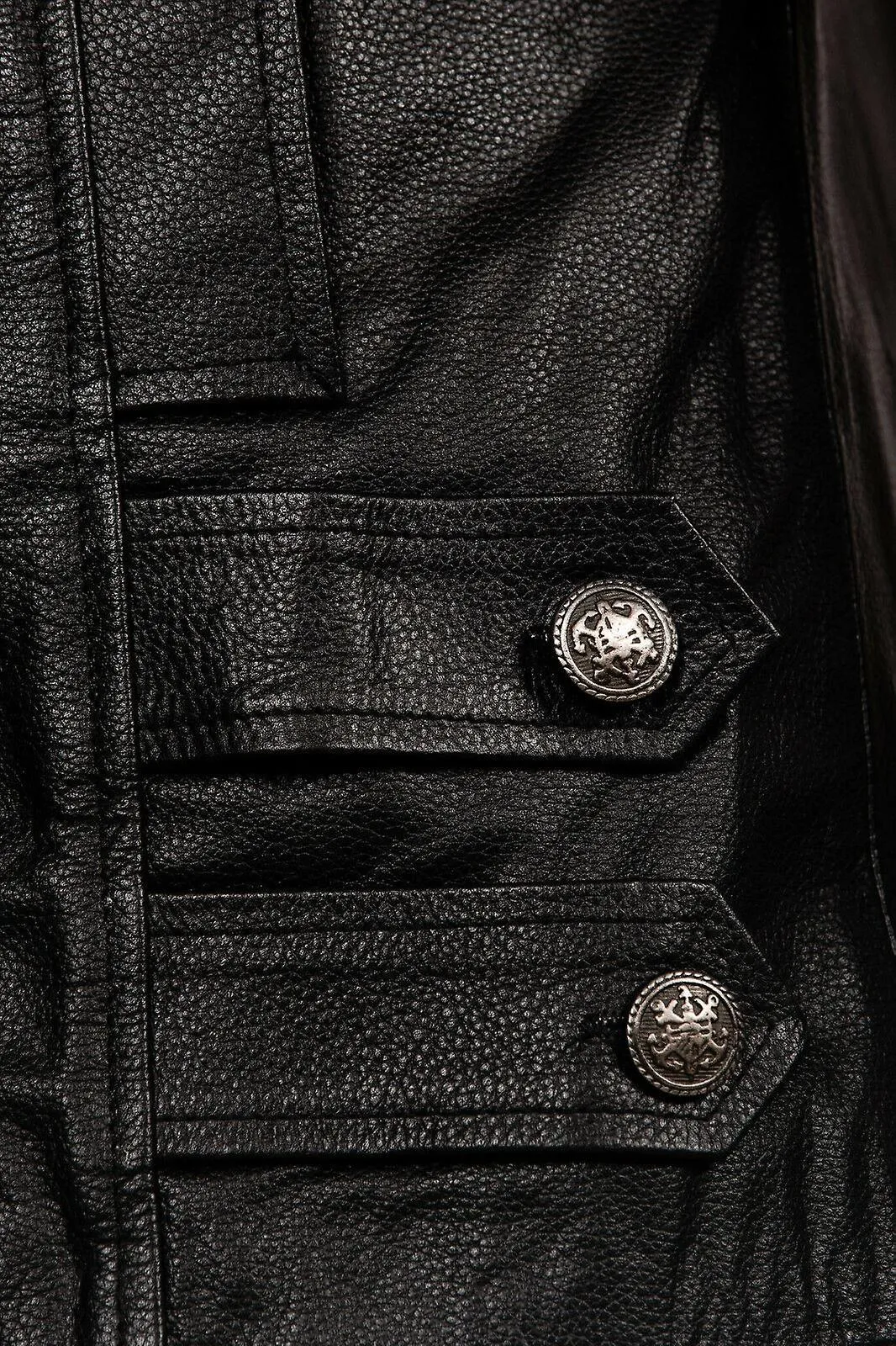 Hombre Militar Peacoat Negro Piel de Vaca Chaqueta de Cuero