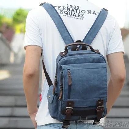 Leisure Multifunctional Shoulder Bag Multi Zippers Square Canvas School Backpack 