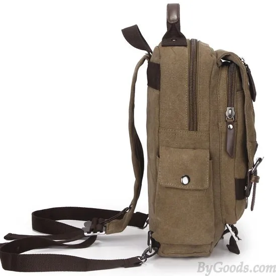 Leisure Multifunctional Shoulder Bag Multi Zippers Square Canvas School Backpack 