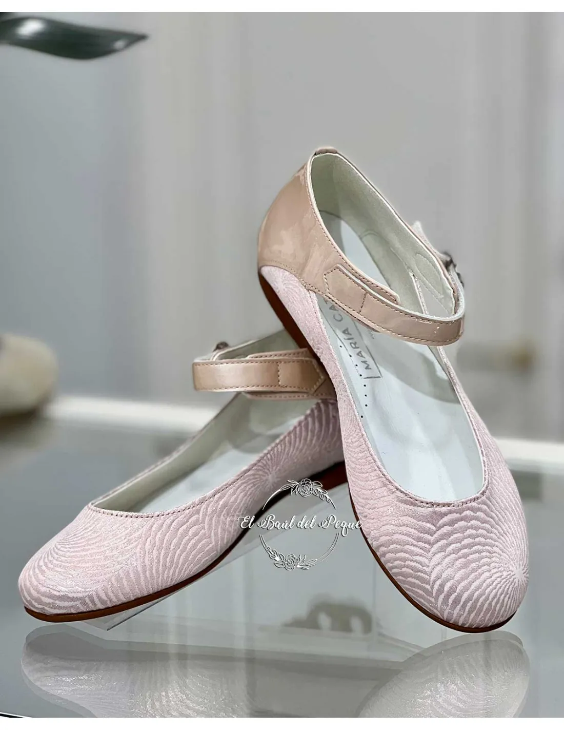 Merceditas Comunión Piel Jacquard Lurex Rosa María Catalán