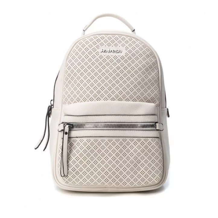 Mochila Refresh blanca con detalles de agujeros en forma de cuadrado