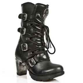 NEW ROCK TR003-S1 Zapatos de cuero negro metálico para damas