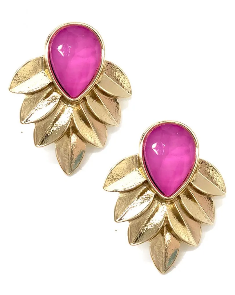 PENDIENTES FUCSIAS Y DORADOS PEQUEÑOS CON CRISTAL FACETADO