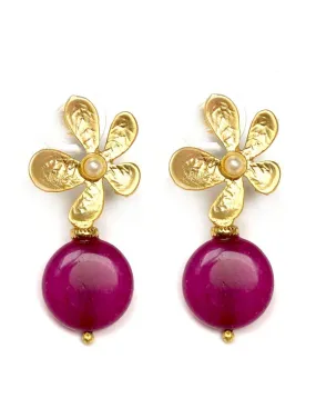 PENDIENTES ROSAS PEQUEÑOS CON FLORECITA DORADA Y PERLITA