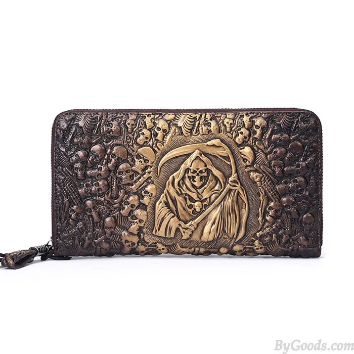 Retro Skull Original Wallet Large Mobile Wallet Punk 3D Grim Reaper Clutch Bag