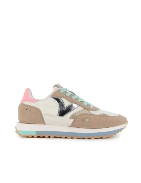 Sneakers detalles contraste serraje y nylon cordones mujer cuero VICTORIA