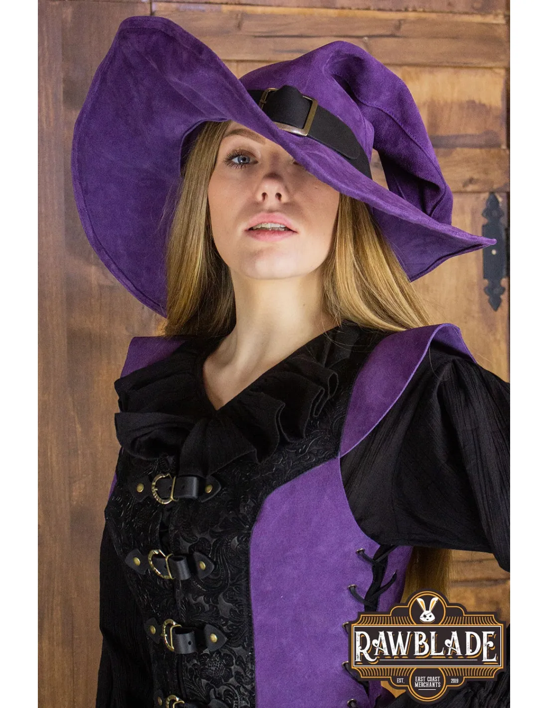 Sombrero de bruja Wikka en cuero púrpura